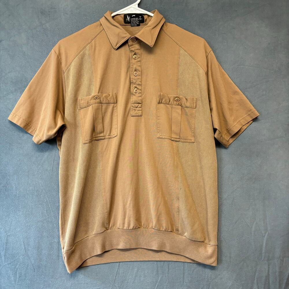 Vintage Alan Stuart Grandpa Polo Shirt Mens Large Mesh Textured Pocket Disco